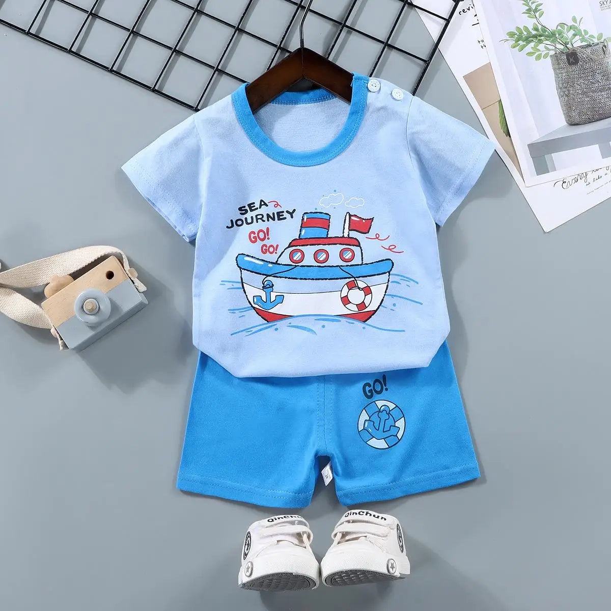 Baby Sets Children Set Girls Boy Shorts Clothes Cartoon Print Outfits For Kids Child Toddler T-shirt +pants Boys Clothes New