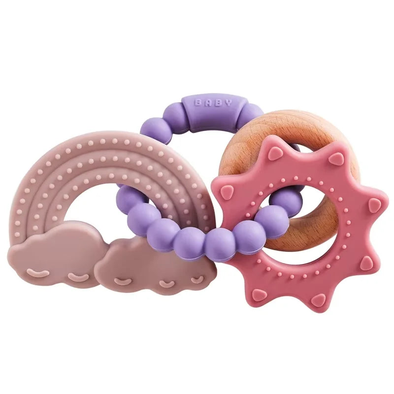 1pc Silicone Teether,Food Grade Baby 0-12 Toys,ToddlersTeething Ring Sensory Toys,Silicone Planet Teether Bracelet Accessories