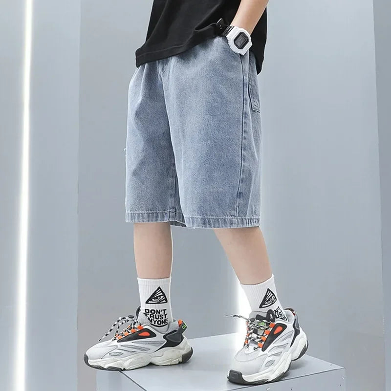 Fashionable Five-point Pants Trendy Kids Clothes Casual Capris Summer Thin Style Boys Jeans Shorts 2024 New