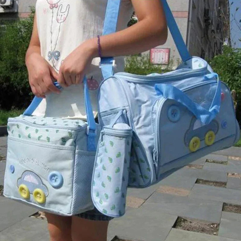 4-piece Set Baby Diaper Bag with Diaper Changing Pad Travel Portable Mommy Bag Baby Bottle Cover Baby Essentials Storage Bags