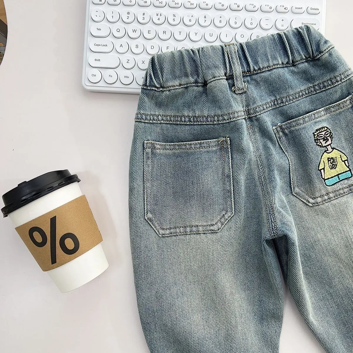 2-9Yrs Baby Children's Wear Boys Jeans Spring Autumn Kid Boy Embroidery Trousers 2024 New Wear Casual Boys Handsome Loose Pants