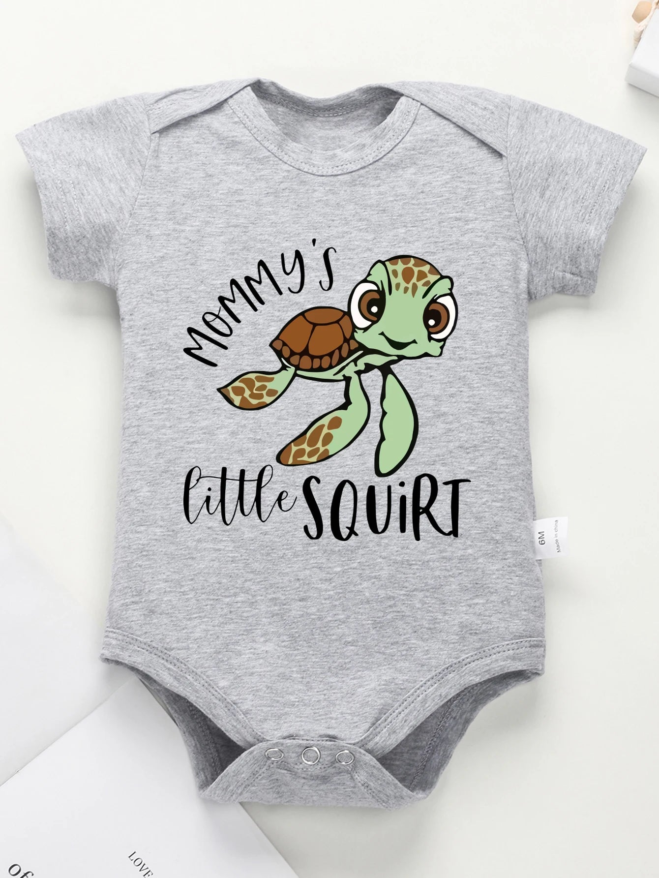 Cute Animal Baby Boy Bodysuit Mommy's Little Squirt Sea Turtle Print Cartoon Newborn Clothes Cotton Cozy Skin-friendly Romper