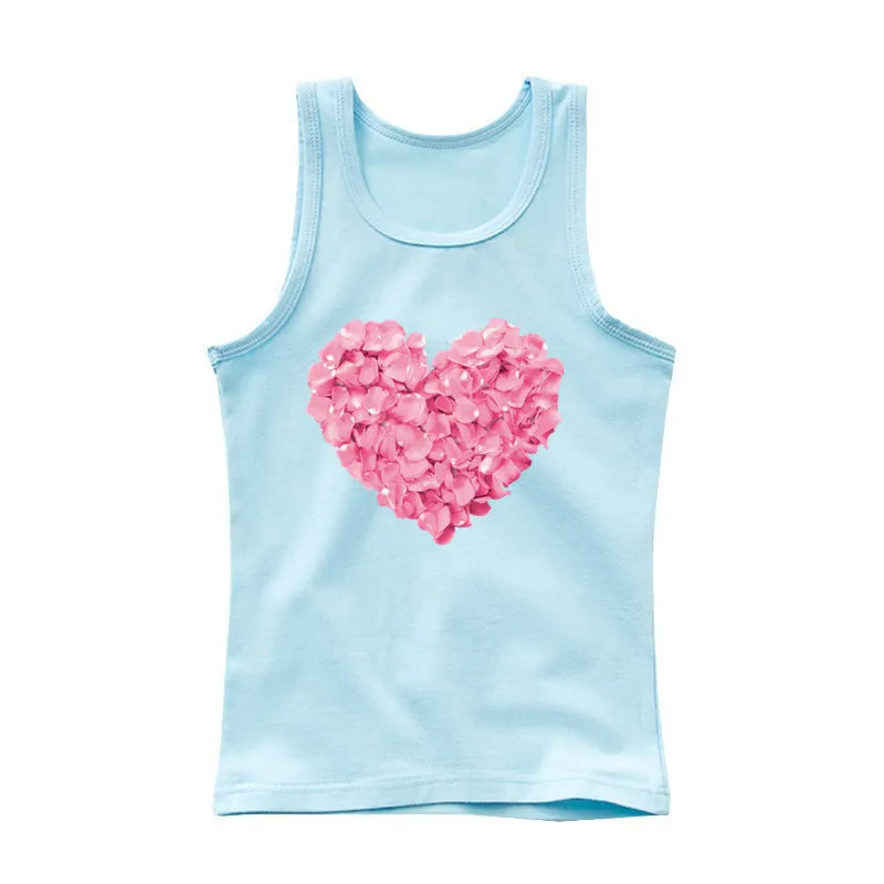 2024 Summer Girls Cute Cat Print  Vest Princess Girl Fashion Tank Top Kids Sleeveless T-shirt 3-14y