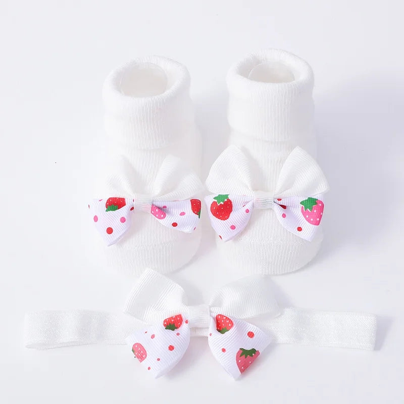 2Pcs Set Baby Socks Headband Cute Plush Ball Newborn Short Socks Cute Kids Baby Girl Hairbands Socks Photo Props