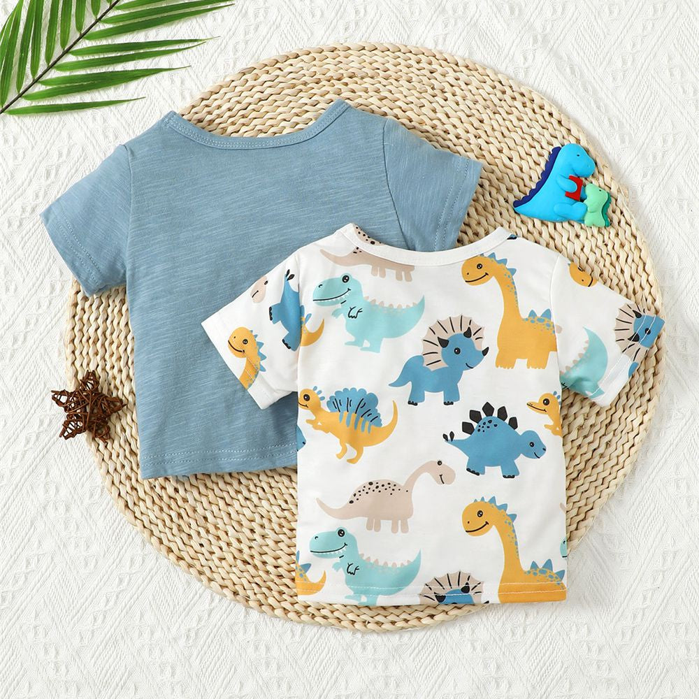 2PCS/bundle Summer Fashion Top Newborn Baby Boy Cute Dinosaur Short Sleeve Casual T-shirt Clothing for Toddler Boy 1-3Years