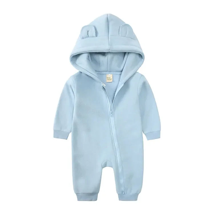 Winter Warm Baby Boy Romper Long Sleeve Hooded Zipper Baby Clothes Girl Romper Fashion Solid Newborn Clothing 3-24 Months