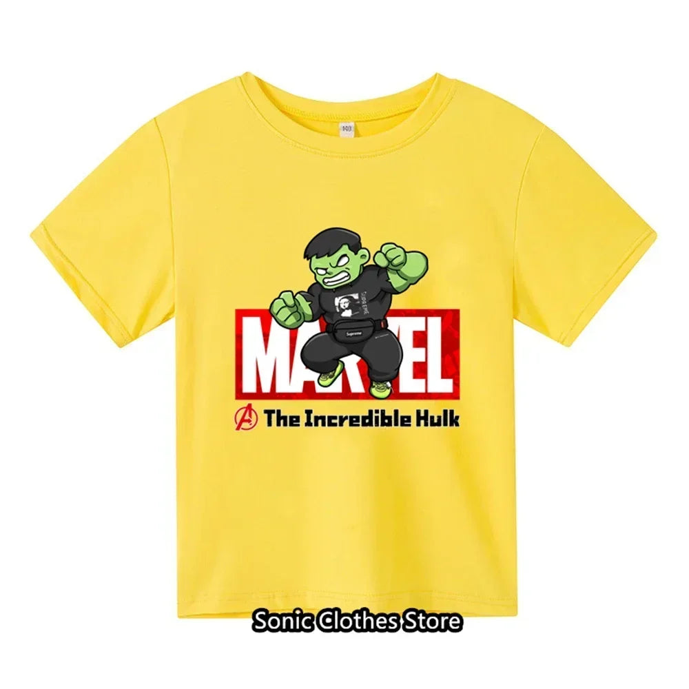 2024 New Green Giant Cartoon Pattern Boys and Girls Children's Printed T-shirt Children's Summer Fashion Short sleeved T-shirt