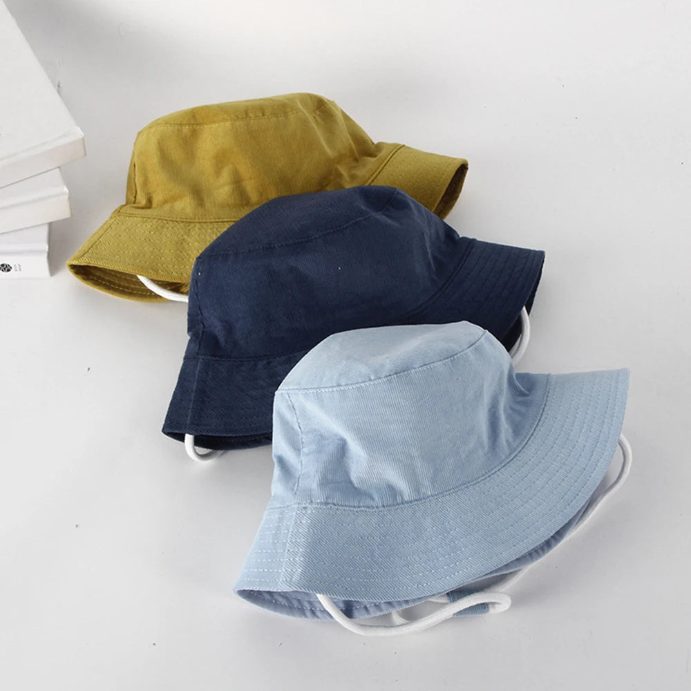 Korean Classical Bucket Hat Cream Color Children's Fisherman's Hats Autumn Travel Baby Boys Girls Sun Caps For Kids 0-8 Years