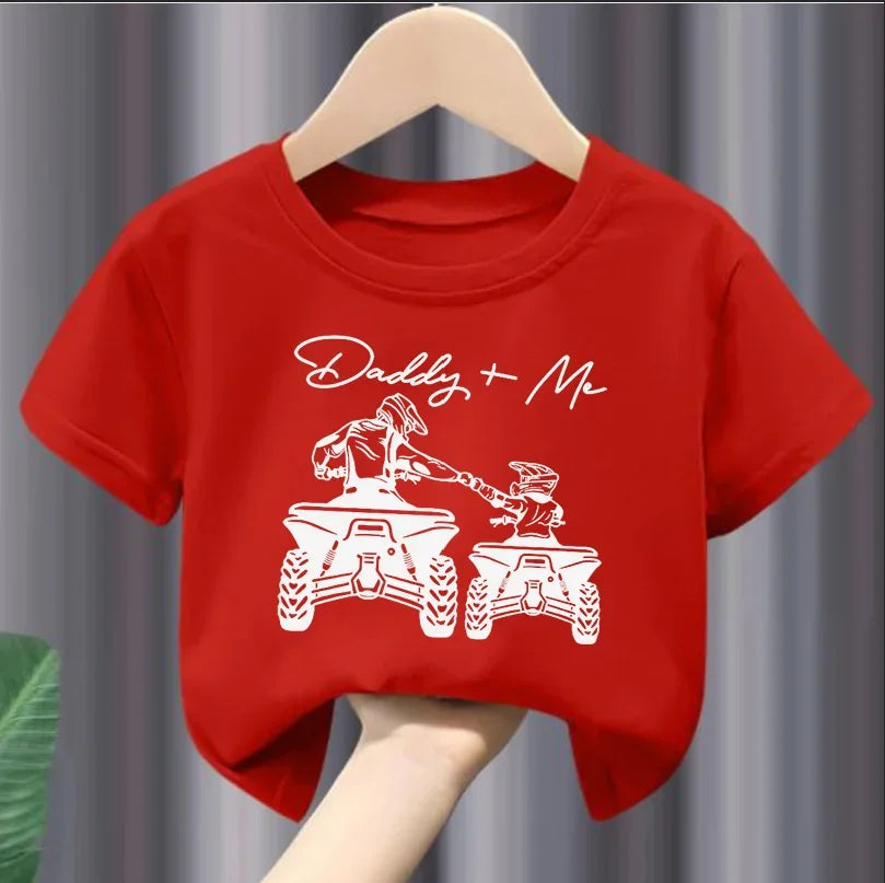 Boys "Daddy + Me" Riding Motorcycle Round Neck T-shirt Tee Top Casual Soft Comfortable for Summer Kids  Boys Clothes Best Seller