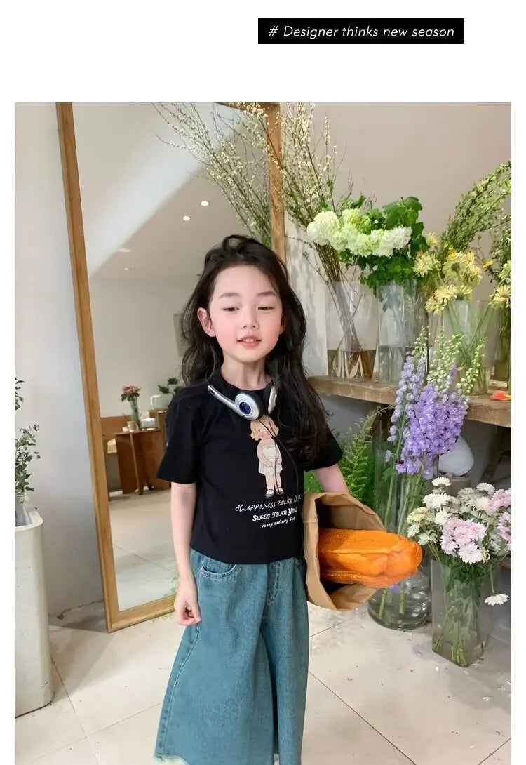 Girls' Jeans Spring And Summer New Style Children's Straight-leg Medium And Large Children's Wide-leg Spring Loose Trousers