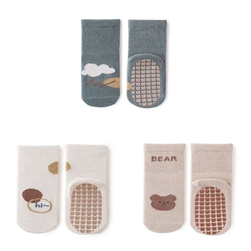 3 Pairs Newborn Baby Socks Cartoon Toddler Anti Slip Cotton Floor Socks for Girl Boy Cute Unisex Accessories Four Season