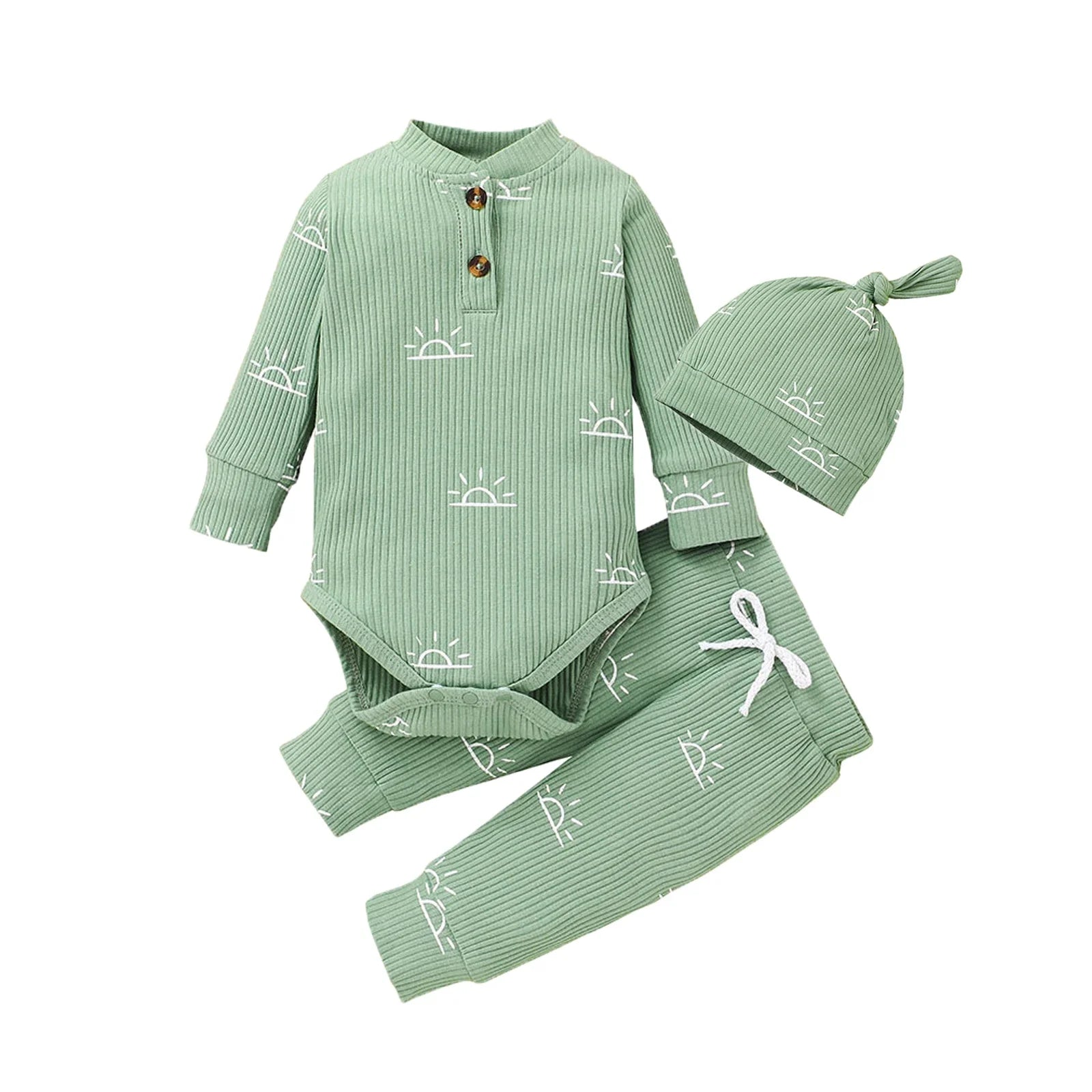 3PCS Baby Boy Clothes Set Spring Autumn Knitted V-neck Romper+infant Pants+Cap Newborn Outfit