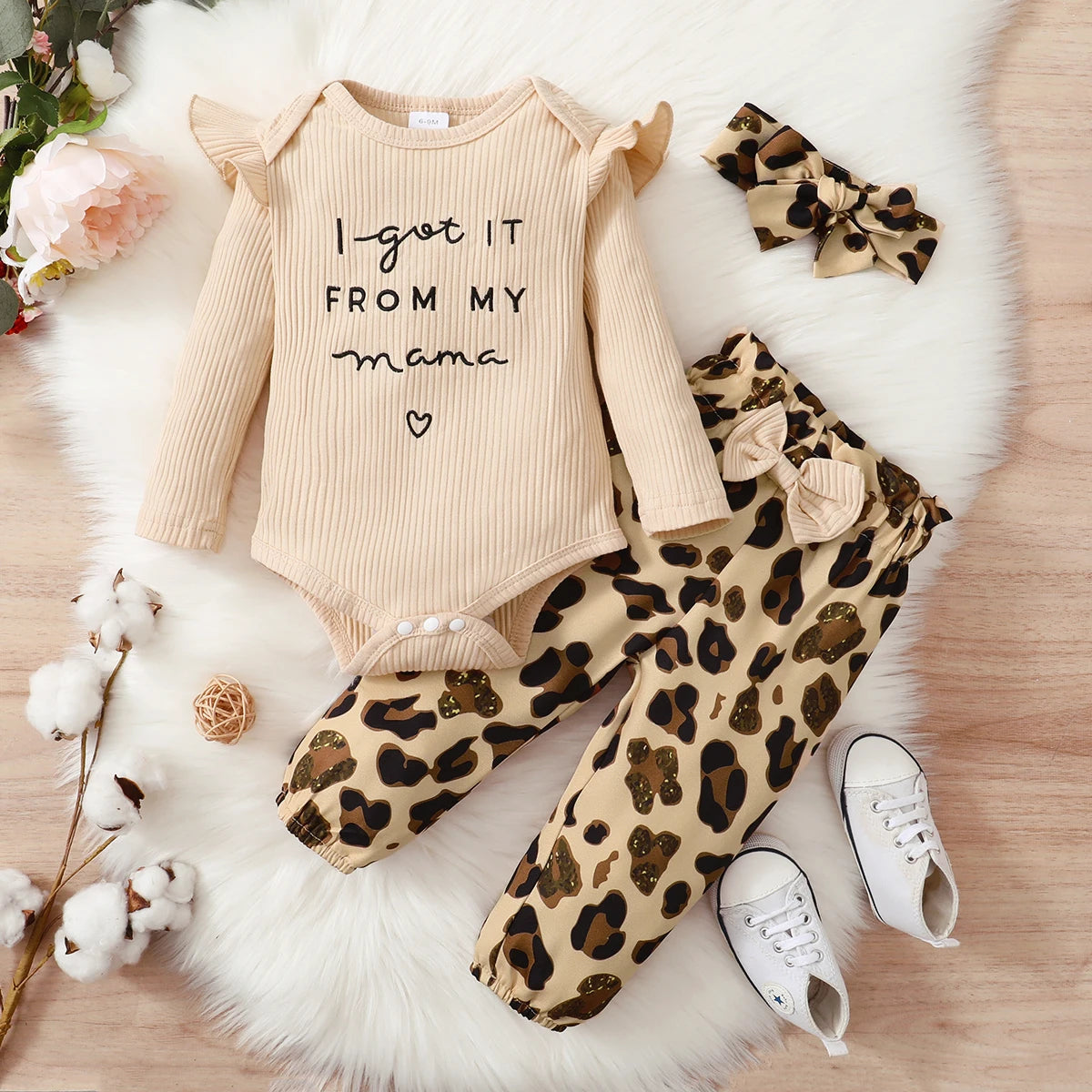 0-18 Months Newborn Baby Girl Clothes Set Long Sleeve Bodysuit+Leopard Pants+Headband 3PCS Fashion Autumn Outfits Toddler Girl