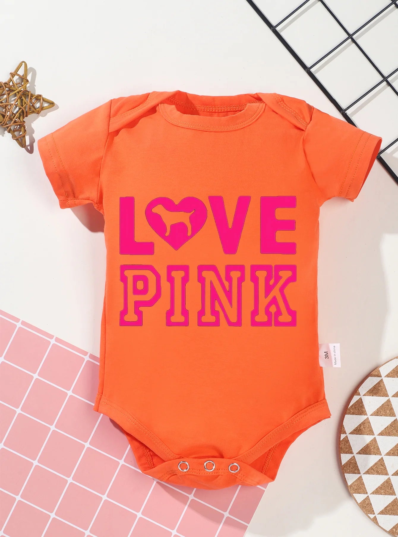 Baby Girl Boy High Quality Infant Fashion Love Pink Printing Bodysuit Newborn Clothes Rompers Jumpsuit Toddler Trendy