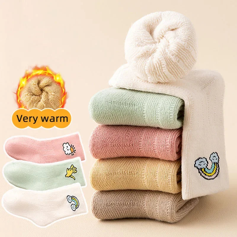 3 Pairs/Lot Cute Cartoon Newborn Infant Socks For Baby Winter Anti-Cold Warm Socks Thick Plush Kids Mid Tube Sock