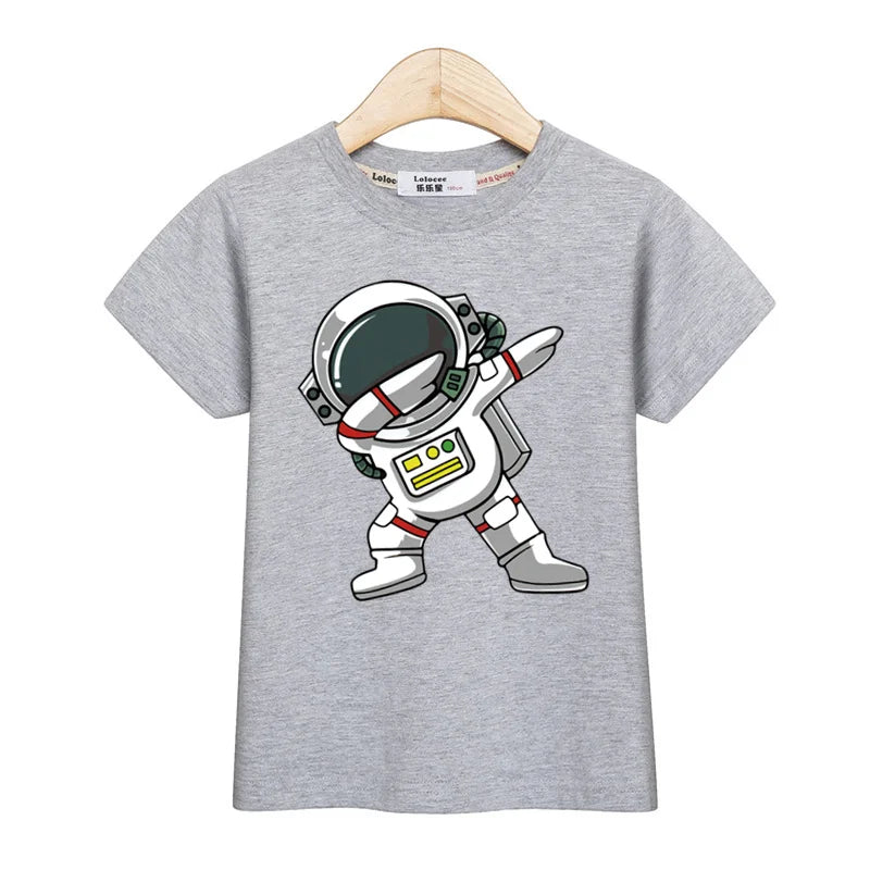 2024 New Spaceship T-shirt Baby Boys Short Sleeved Tops Children Summer Cartoon Shirt 3-14T