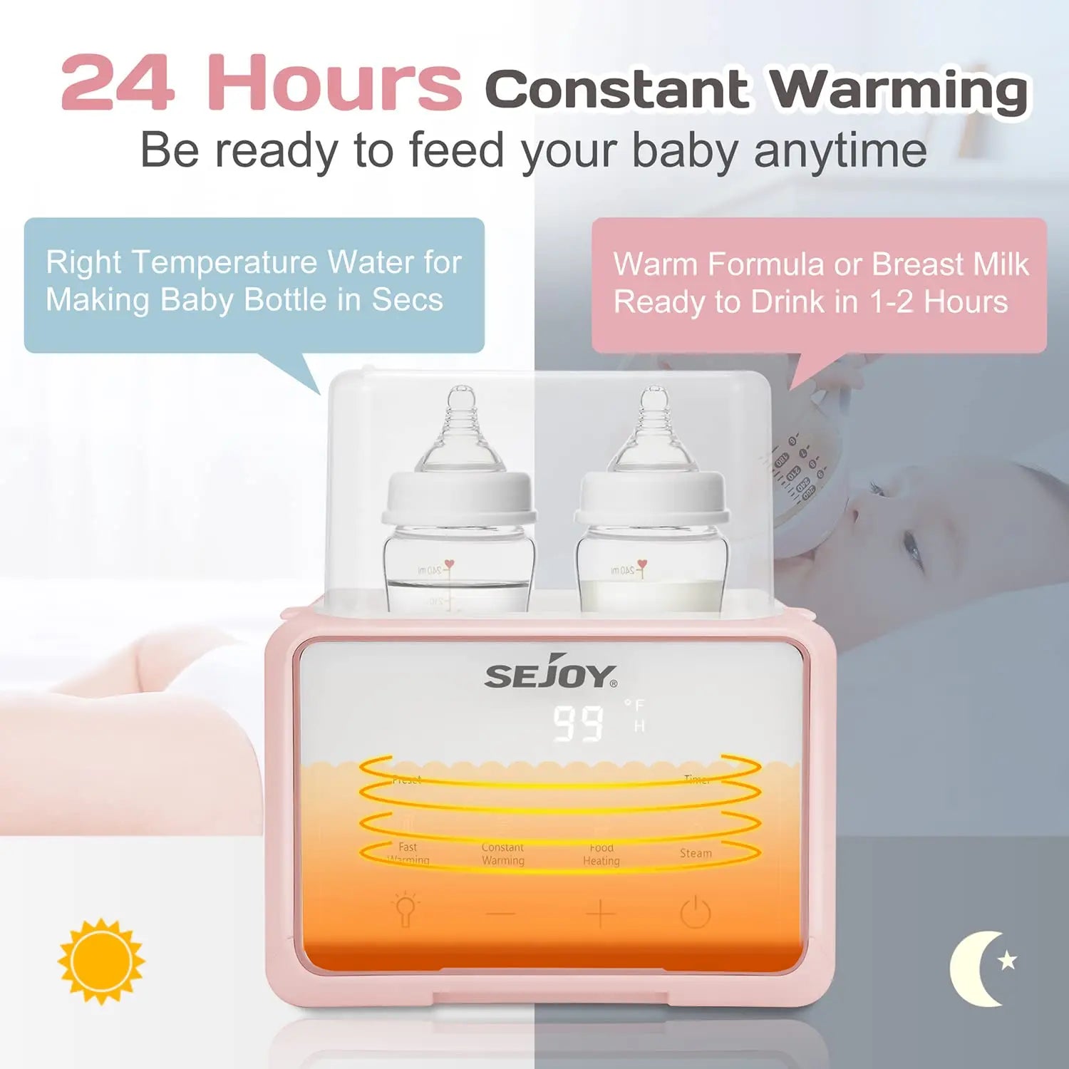 SEJOY Bottle Warmer, 6 in 1,breastmilk and Formula Milk Warmer, Baby Food Heating, Baby Water Warmer, Breast Feeding Essentials