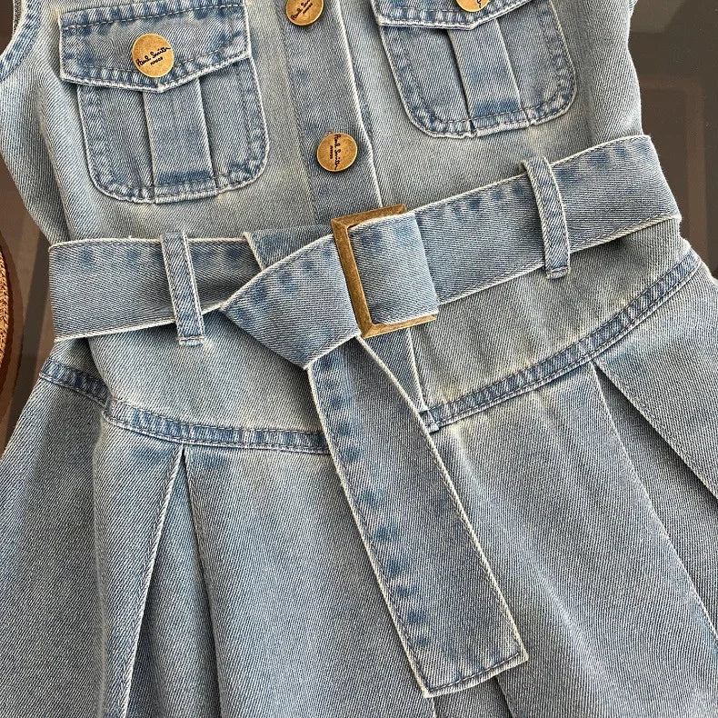 Children Girls Fashion Sleeveless Denim Dress 2024 Summer Cool Baby Girls Casual Vest Dresses