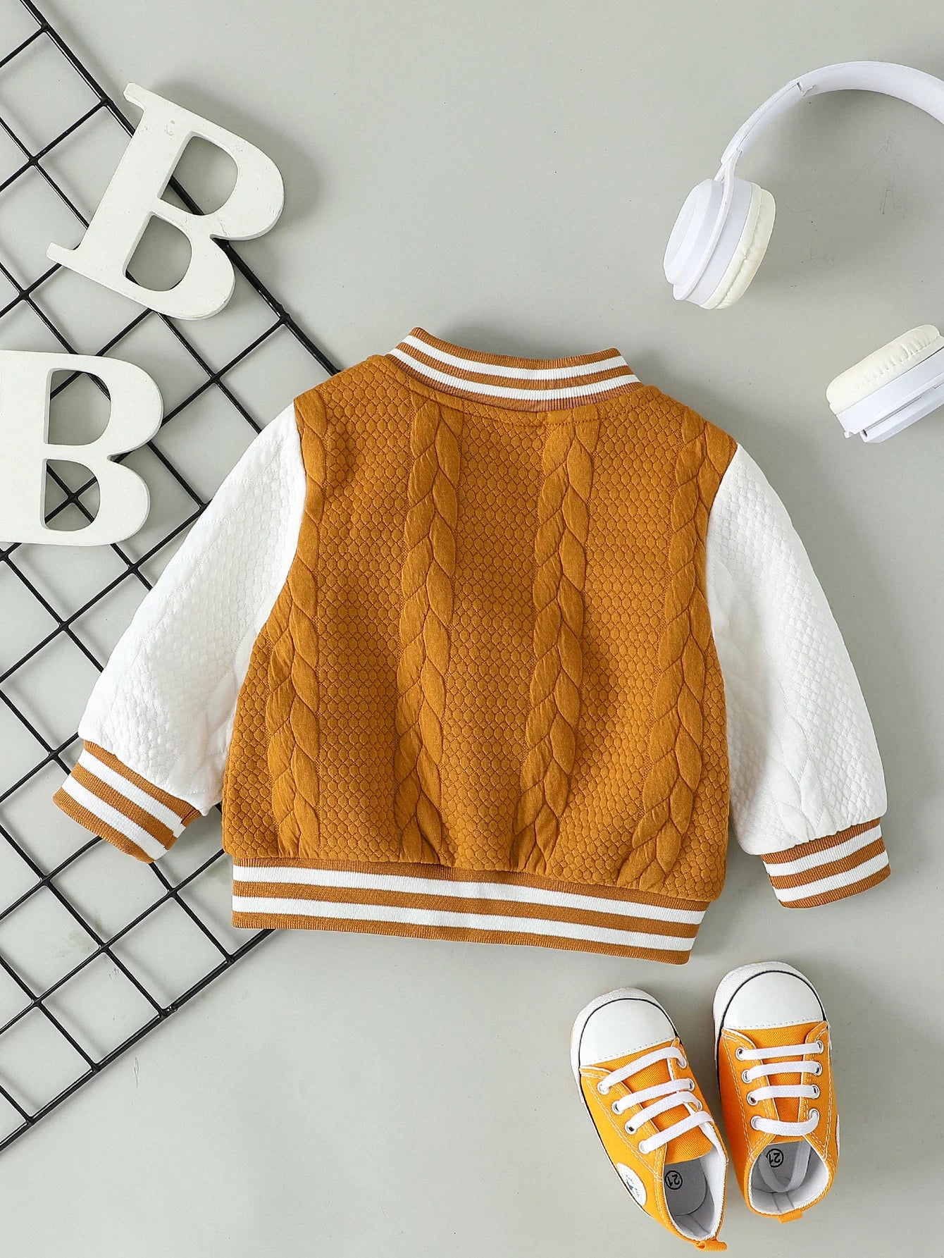 Baby Boy Baseball Jackets Toddler Letter Pattern Contrast Color Long Sleeve Buttons Front Coat Autumn Winter Outerwear 1-3Y