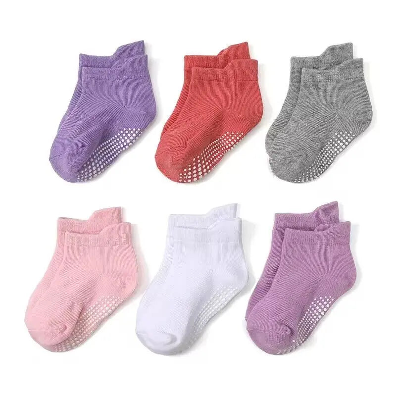 6 Pairs/lot Cotton Sock with Rubber Grips Children's Anti-slip Boat Socks Non-slip Socks for Boys1-7Years