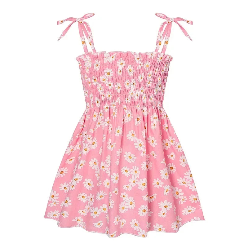 Children Girl Dress Summer Elegant Sling Princess Dresses Flower Print Kids Beach Sundress Casual Cotton Baby Girl Clothing