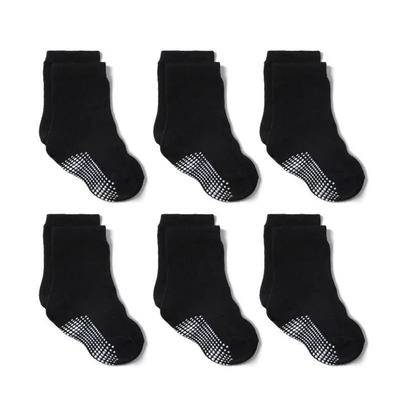 6 Pairs/lot Cotton Sock with Rubber Grips Children's Anti-slip Boat Socks Non-slip Socks for Boys1-7Years