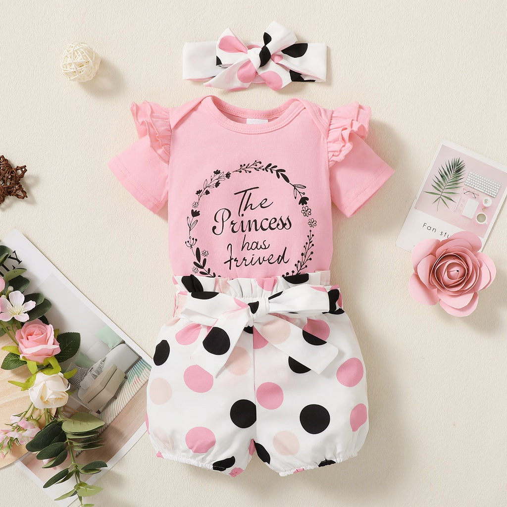 0-18 Months Newborn Baby Girl Clothing Ruffle Short Sleeves Bodysuit+Wave Point Shorts +Headband 3PCS Summer Clothes Outfit Set