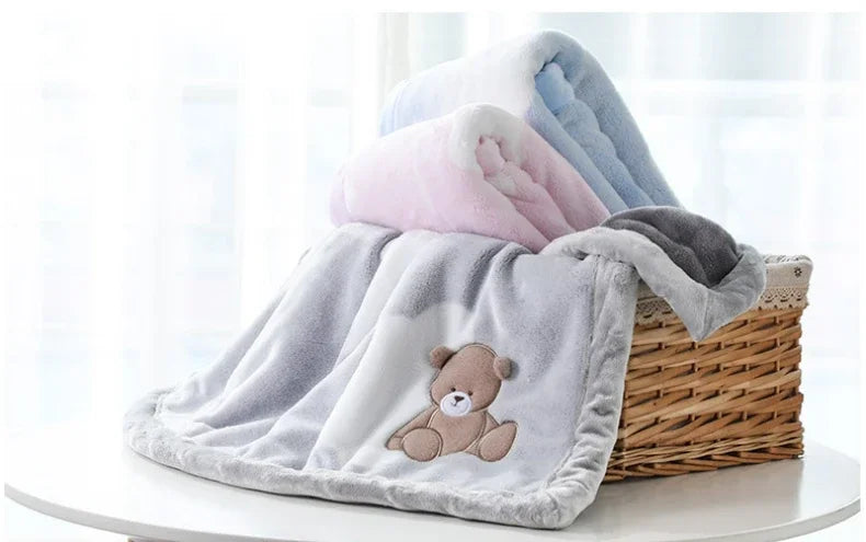 Flannel Baby Blanket Cartoon Embroidery Newborn Receiving Blanket for Children Baby Boy Girl Stroller Cover Bedding Quilts Stuff