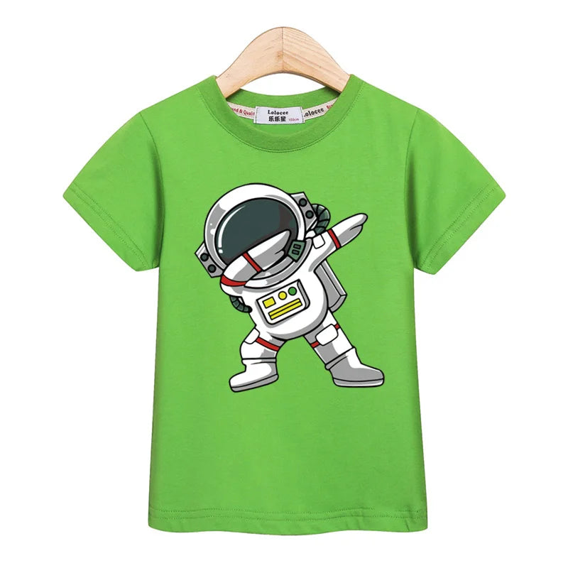 2024 New Spaceship T-shirt Baby Boys Short Sleeved Tops Children Summer Cartoon Shirt 3-14T