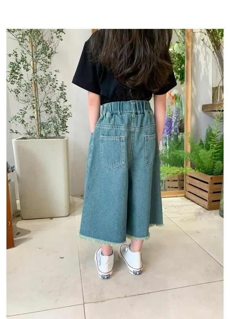 Girls' Jeans Spring And Summer New Style Children's Straight-leg Medium And Large Children's Wide-leg Spring Loose Trousers