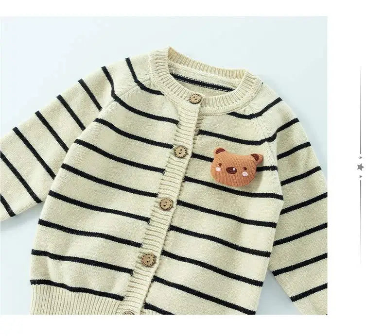 Spring Autumn 0-3 Years Baby Boys Sweater Striped 3D Bear Single Breasted Newborn Boys Knitwear Elastic Hem Infant Boys Knitwear