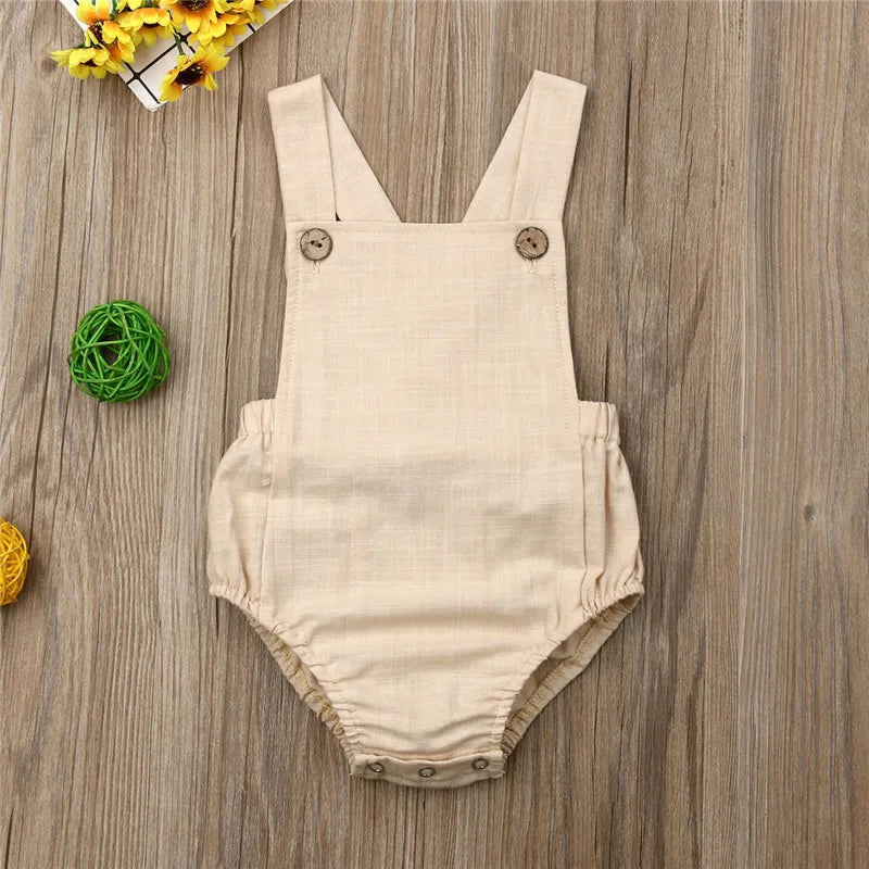 0-36months Newborn Bodysuits Summer Ruffles Playsuit For Baby Girl Solid White Beige Button Backless Infant Boy Sunsuit Playsuit