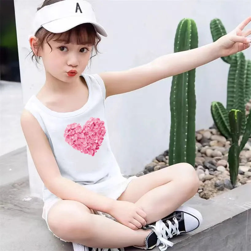 2024 Summer Girls Cute Cat Print  Vest Princess Girl Fashion Tank Top Kids Sleeveless T-shirt 3-14y