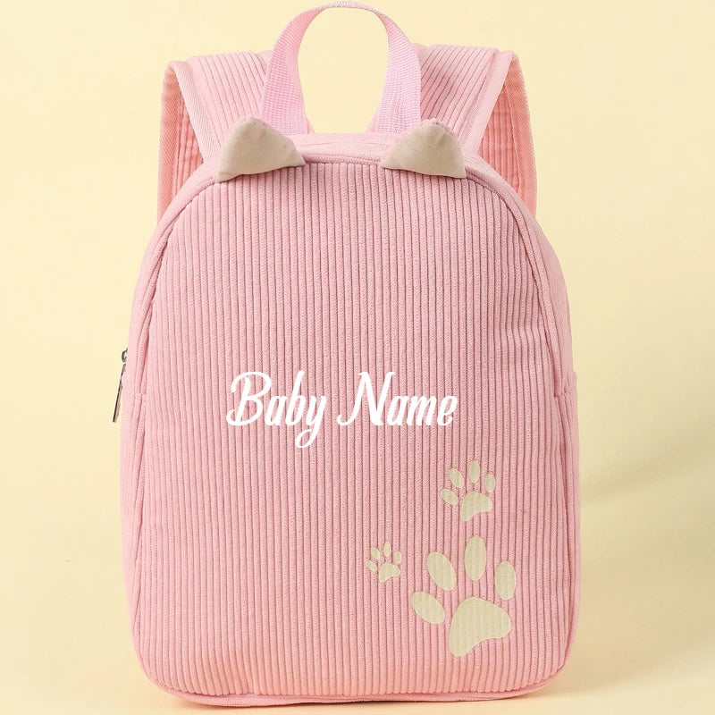 Customized Name Toddler Backpack Cartoon Bear Corduroy Large Capacity Backpack Embroidered Name Backpack Plush Bag