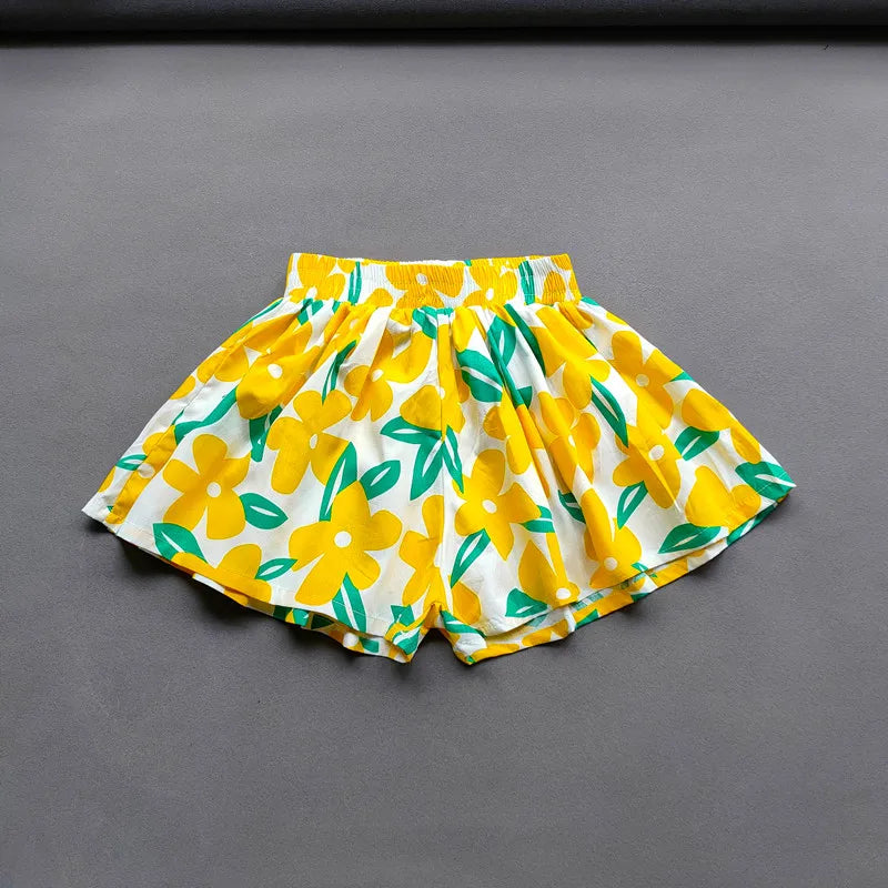 Baby Girls Flower Culottes Summer Sweet Fashionable Children's Floral Wide-Leg Hot Pants Kids Girls Mini Shorts