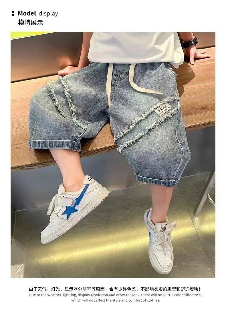 Boys' Pants Summer Thin Children's Seven Inch Denim Shorts Fashionable Loose Jeans 90-160cm