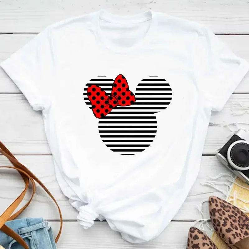 Disney Mickey Mouse Children T-shirt Fashion Minnie Pattern Print Tshirt Kid Boy Girl Clothing Summer Cotton Top Baby Casual Tee