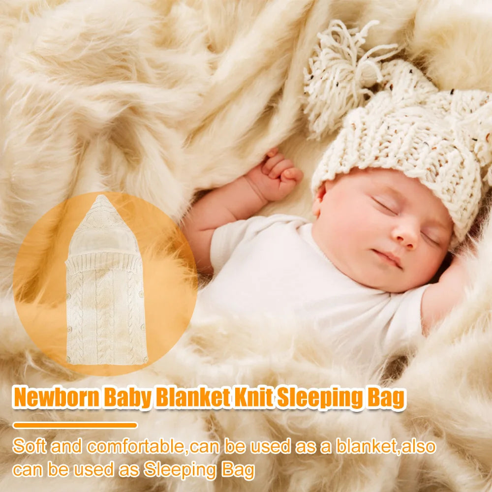 Newborn Baby Blanket Cotton Blend Infant Wrap Blanket Newborn Hooded Towel Blanket Knit Baby Resting Bag Soft Thick Knit Wrap