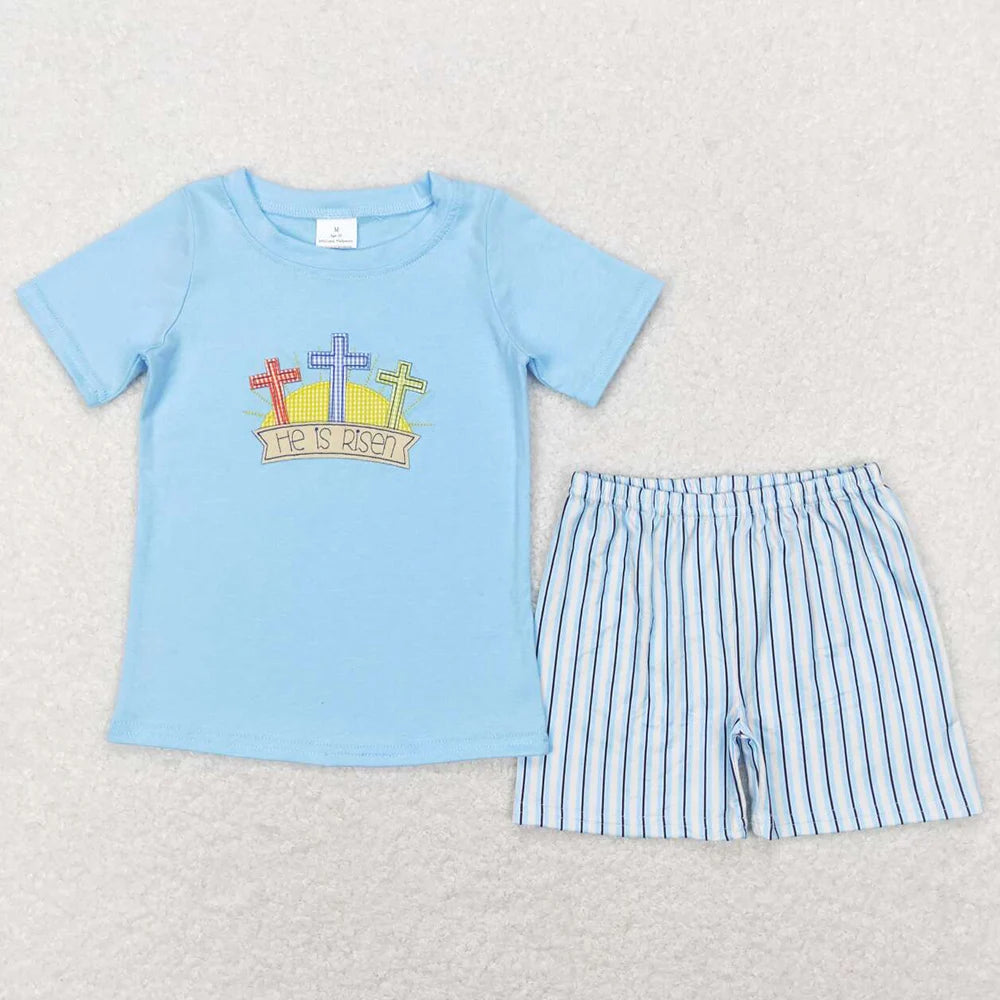 Hot Sale Kids Designer Clothes Boys Easter Rabbit Short Sleeve Top Shorts Sets Boutique Baby Boys Clothes Toddler Outfits New