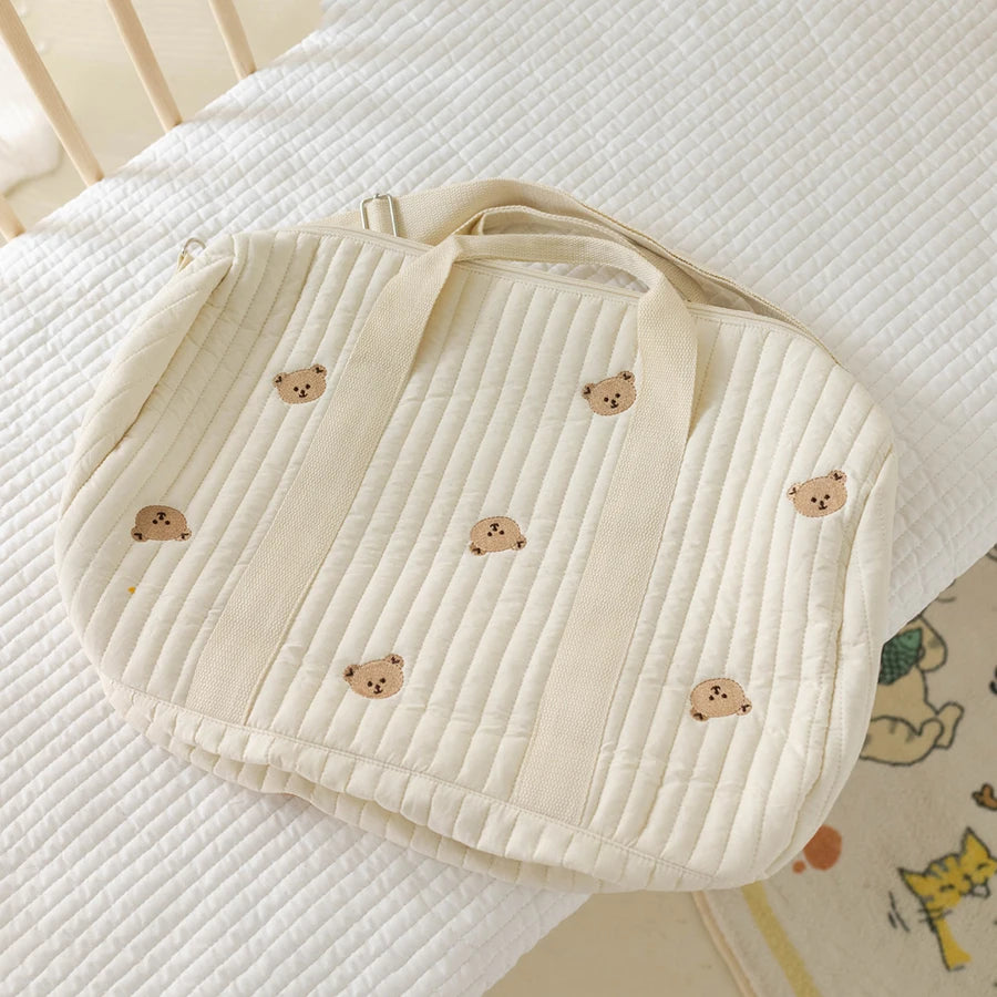 Little Bear Embroidered Handheld Shoulder Bag Cute Cartoon Large Capacity Mother Baby Parent Child Single Shoulder Bag Mommy Bag