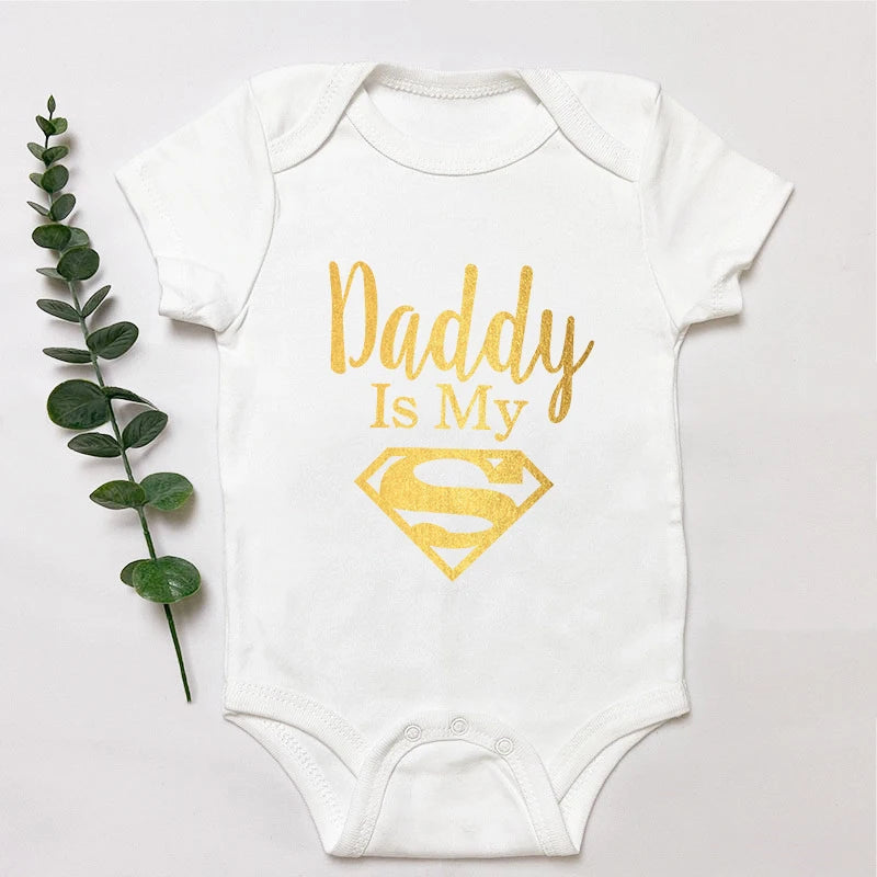 Baby Romper Newborn Baby Boys Girls Clothes Gold Daddy Is My Hero Funny Print Infant Baby Jumpsuit Cute Casual Baby Bodysuit