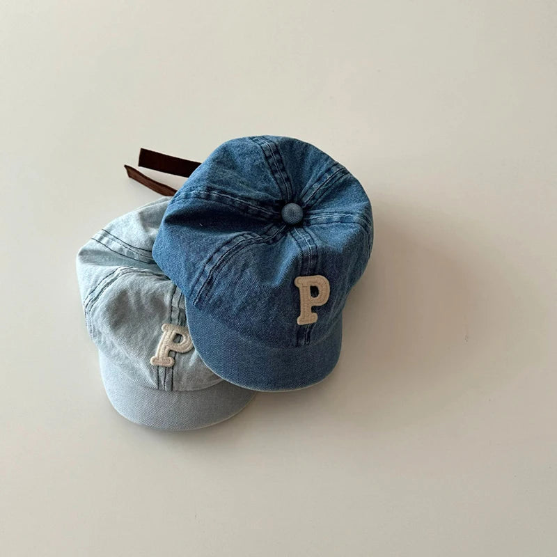 Retro Denim Baseball Cap for Baby Letter Short-brim Sun Hat Summer Adjustable Kids Boys Girls Peaked Caps