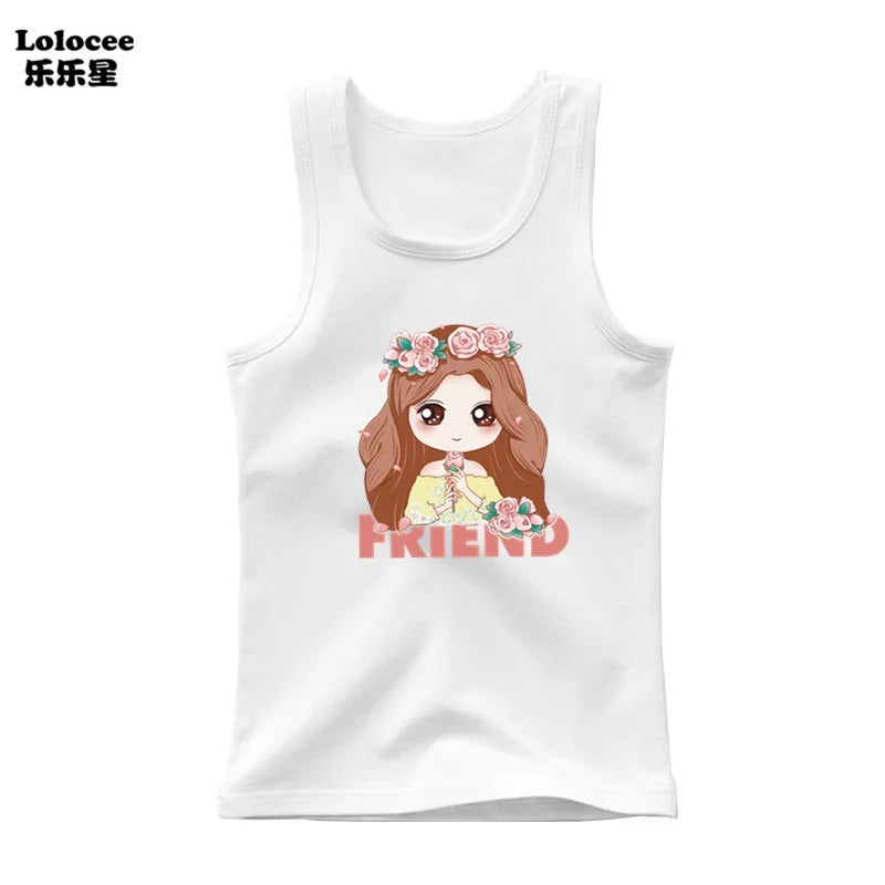 2023 New Girls Cute Singlet Underwear Princess Cotton Tank Tops Cartoon Kawaii Girl Print Sleeveless Shirt