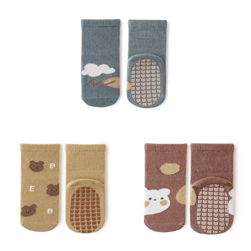 3 Pairs Newborn Baby Socks Cartoon Toddler Anti Slip Cotton Floor Socks for Girl Boy Cute Unisex Accessories Four Season