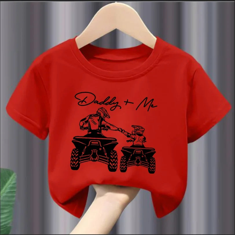 Boys "Daddy + Me" Riding Motorcycle Round Neck T-shirt Tee Top Casual Soft Comfortable for Summer Kids  Boys Clothes Best Seller