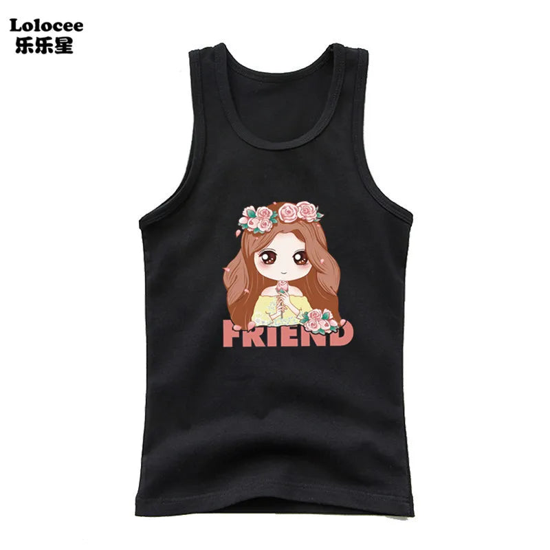 2023 New Girls Cute Singlet Underwear Princess Cotton Tank Tops Cartoon Kawaii Girl Print Sleeveless Shirt