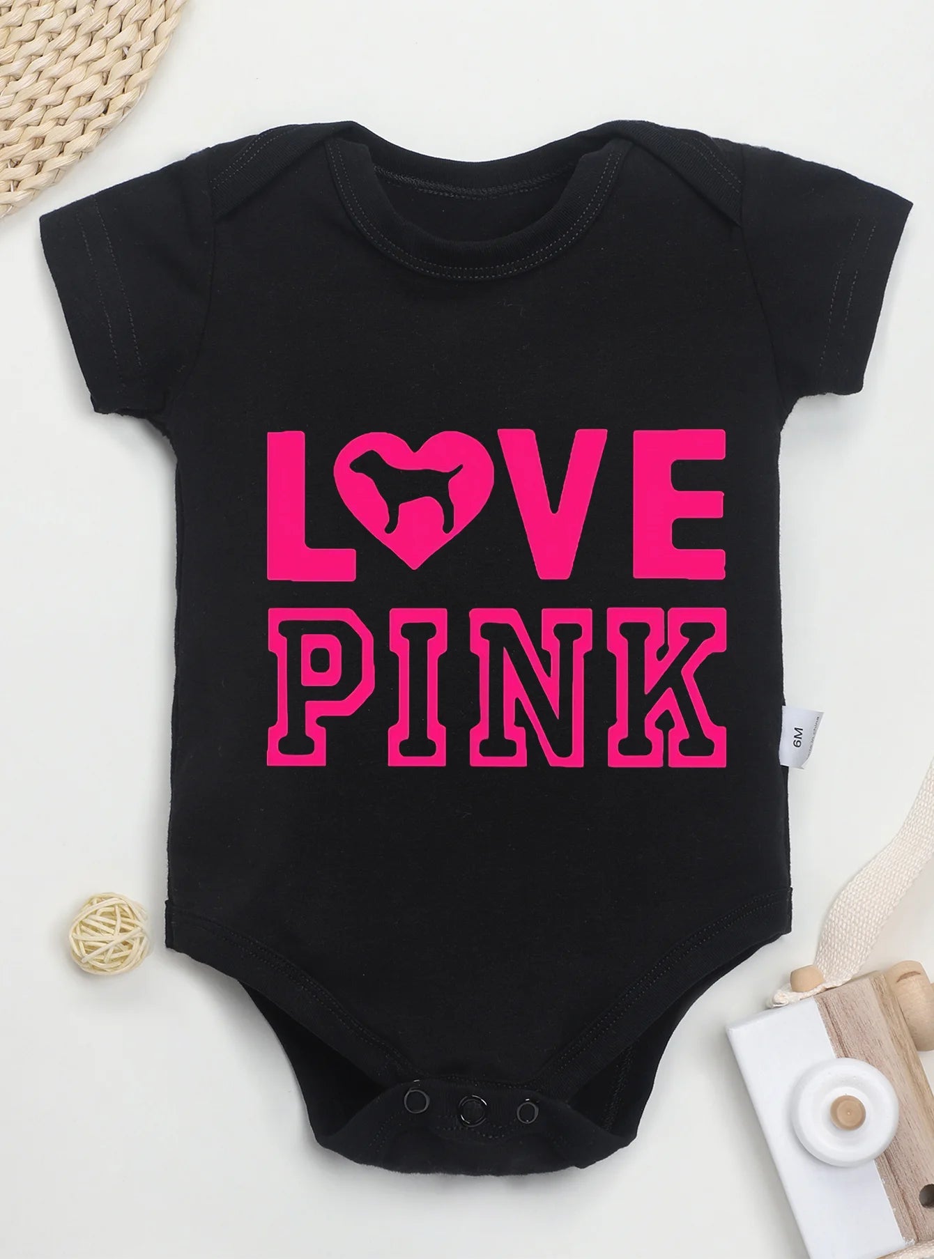 Baby Girl Boy High Quality Infant Fashion Love Pink Printing Bodysuit Newborn Clothes Rompers Jumpsuit Toddler Trendy