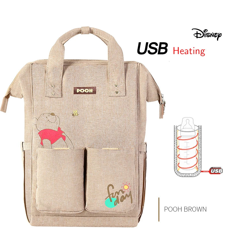 Disney Baby Diaper Backpack USB Bottle Insulation Heating Mummy Nappy Changing Bags For Baby Care Mom Stroller Oxford Handbags