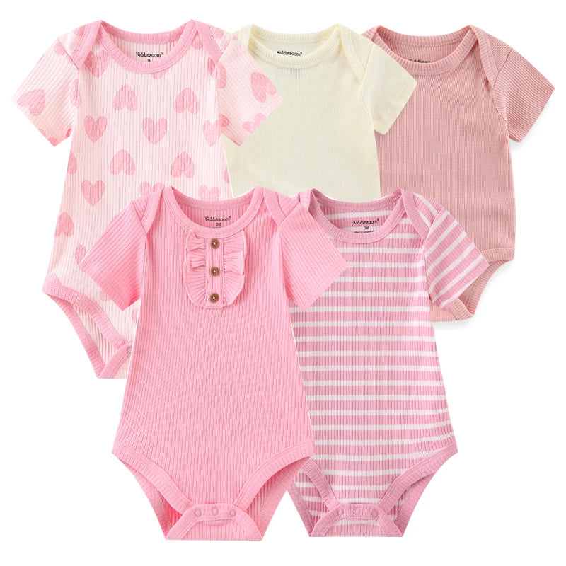 Unisex 5Pieces Newborn Bodysuits Cotton Baby Girl Clothes Set Summer Print Baby Boy Clothes Cartoon Sleeveless Solid Color Bebes