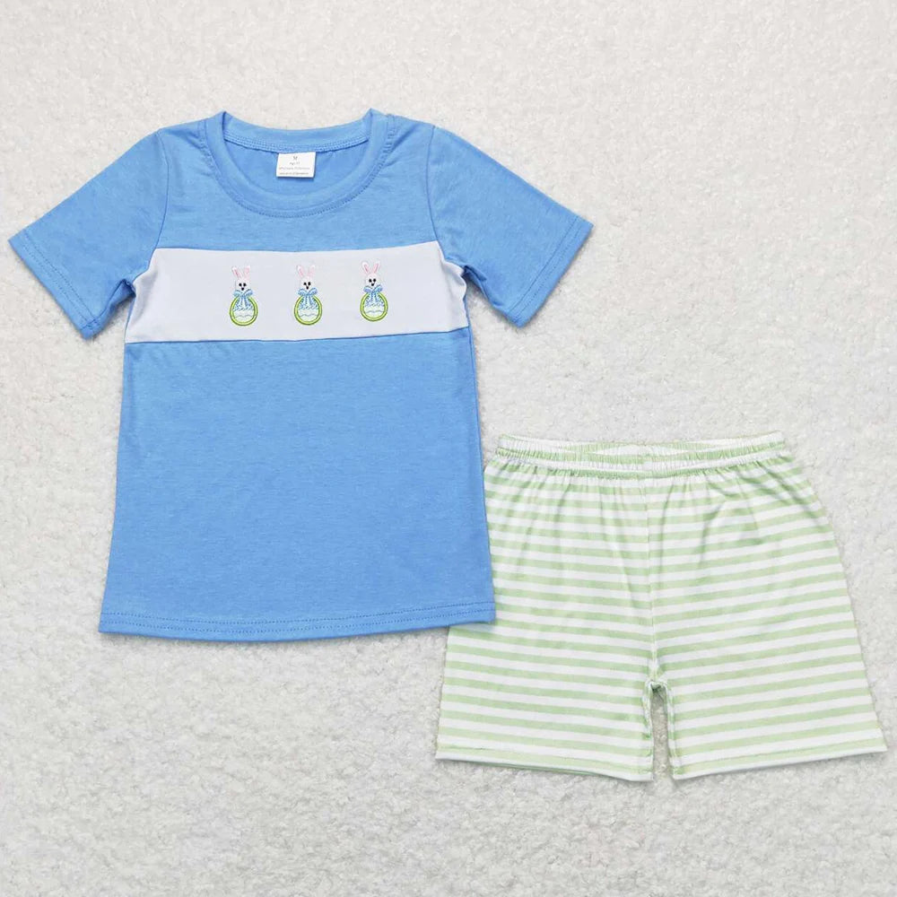 Hot Sale Kids Designer Clothes Boys Easter Rabbit Short Sleeve Top Shorts Sets Boutique Baby Boys Clothes Toddler Outfits New